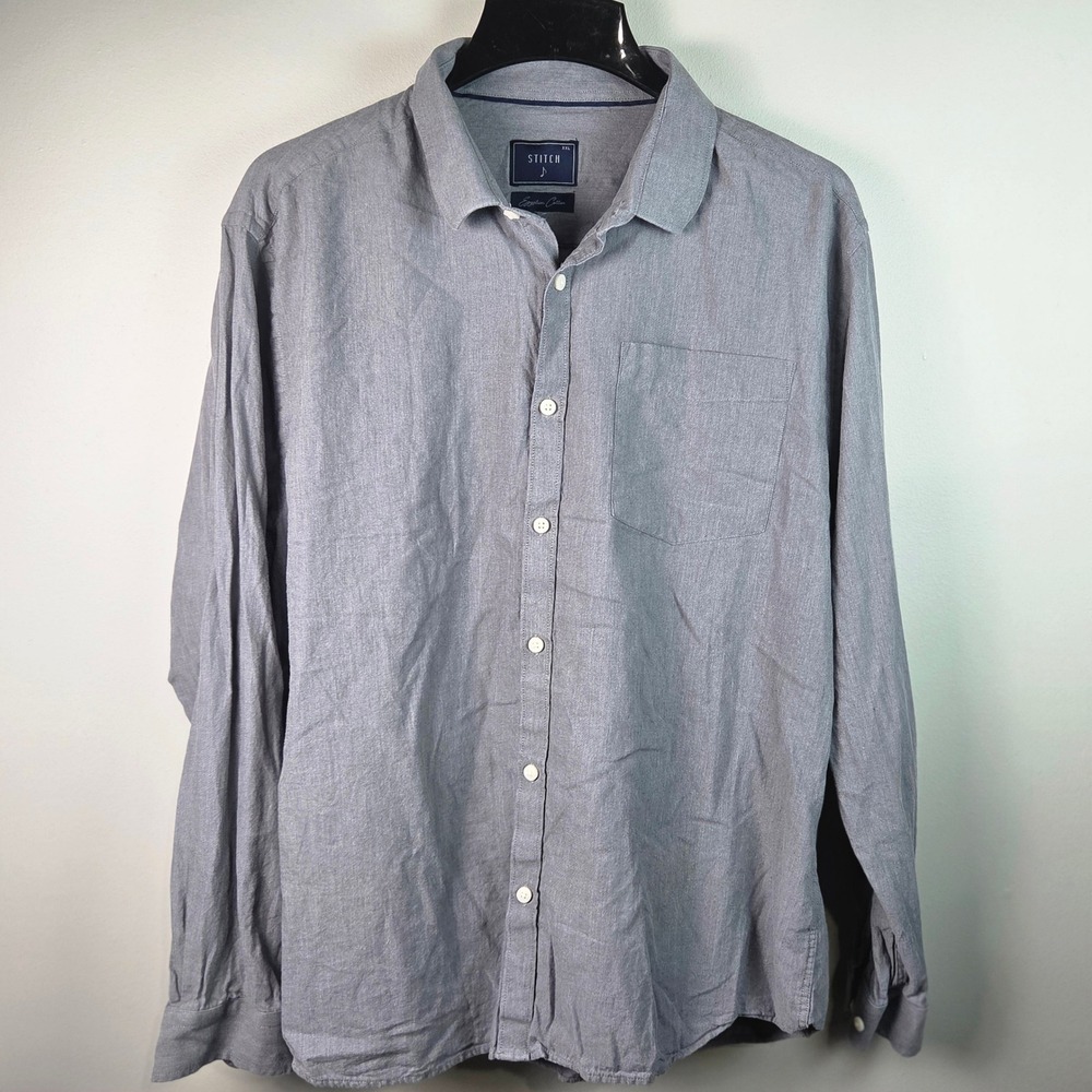 Stitch Button Down Shirt Mens XXL Grey Egyptian Cotton Long Sleeve Pocket